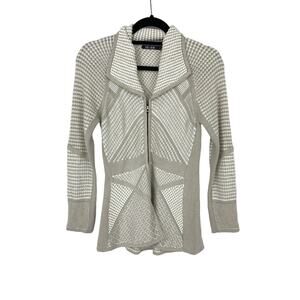 NIC + ZOE Women's Size PP US PXS Full Zip Sweater Waffle Knit Taupe White